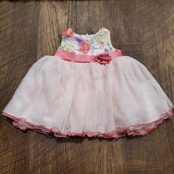 Bonnie Baby Other - Bonnie Baby Girl Fancy Dress Pastel Pink Tulle Rainbow Floral Lace Rose Formal